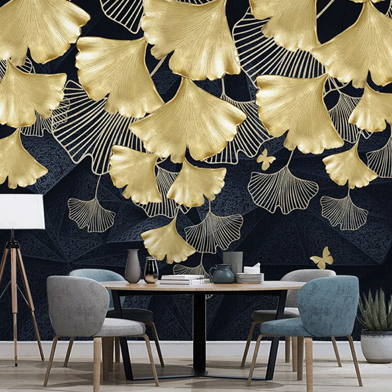 Gold Ginkgo Wall Covering Stain-Resistant Wall Mural for Living Room Gold Clearhalo 'Wall Decor' 'Wall Mural' 921579