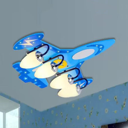 Kids Fighter Plane Ceiling Lamp 4 Bulbs Wood Ceiling Mount Light in Blue for Boys Bedroom Clearhalo 'Ceiling Lights' 'Close To Ceiling Lights' 'Close to ceiling' 'Flush mount' Lighting' 92159