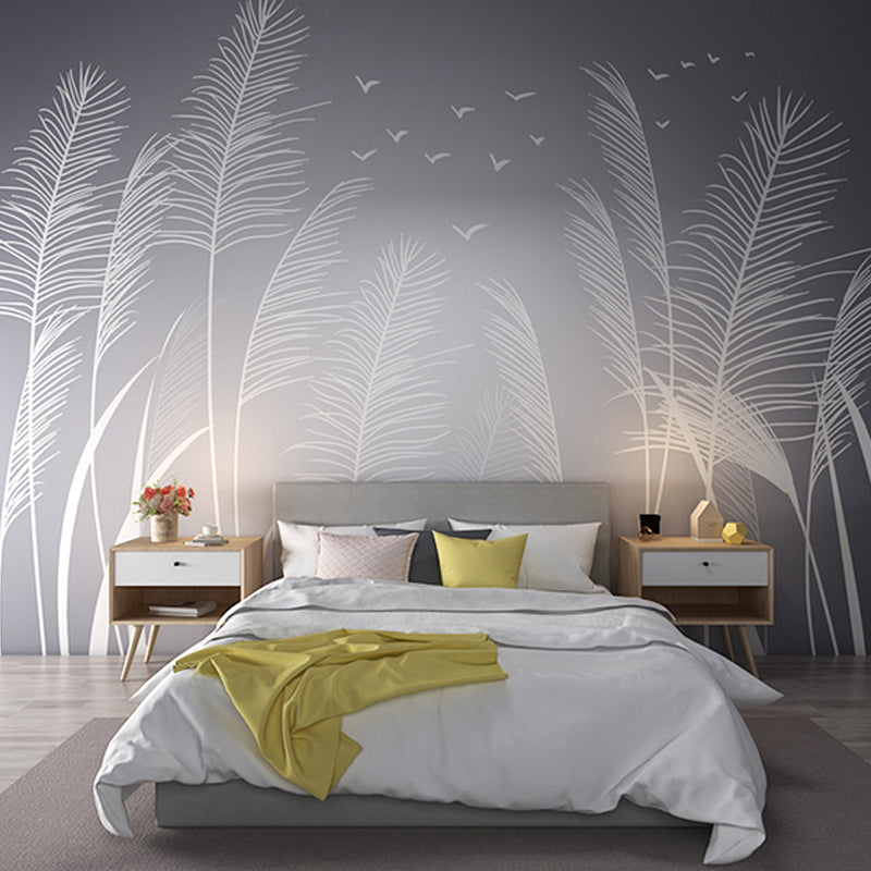 Customized Grey Tree Mural Wallpaper for Living Room, Non-Woven Material Grey Clearhalo 'Wall Decor' 'Wall Mural' 921599