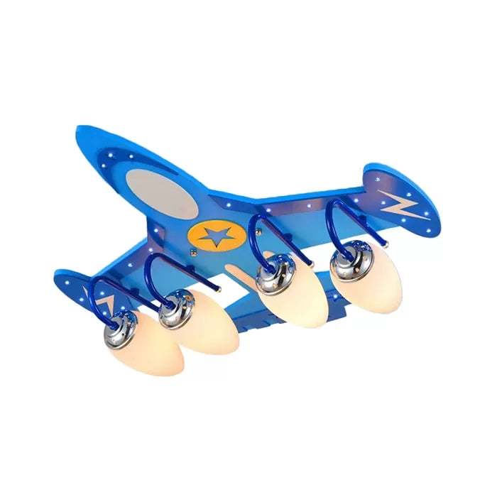 Kids Fighter Plane Ceiling Lamp 4 Bulbs Wood Ceiling Mount Light in Blue for Boys Bedroom Clearhalo 'Ceiling Lights' 'Close To Ceiling Lights' 'Close to ceiling' 'Flush mount' Lighting' 92160