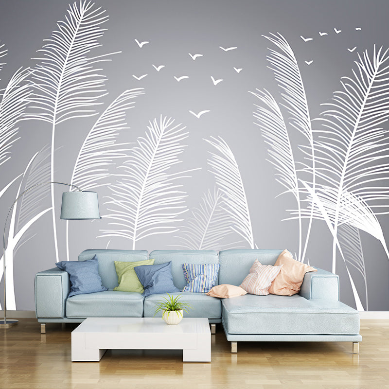 Customized Grey Tree Mural Wallpaper for Living Room, Non-Woven Material Clearhalo 'Wall Decor' 'Wall Mural' 921600