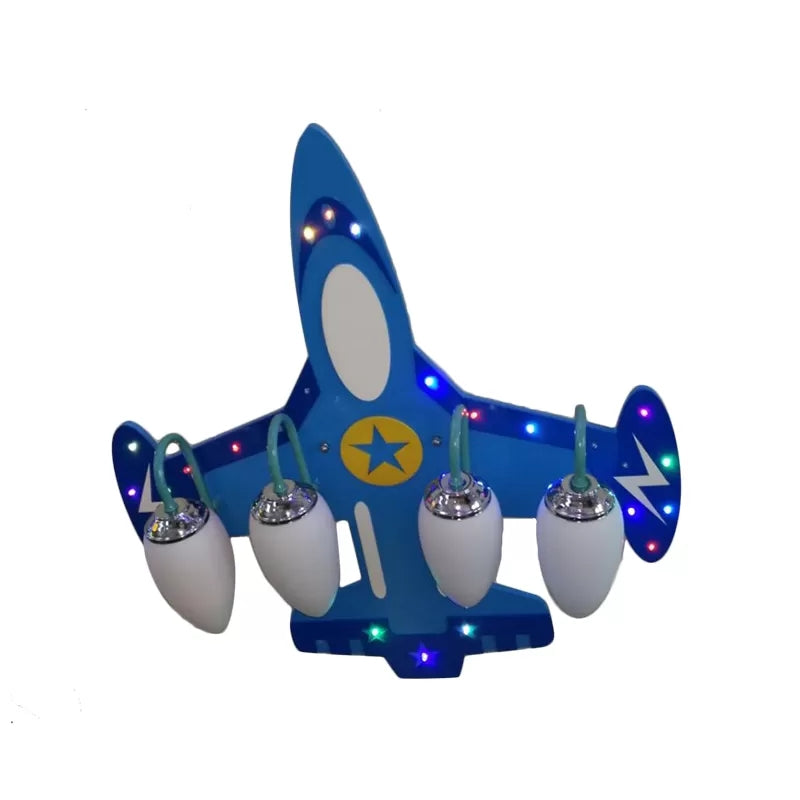 Kids Fighter Plane Ceiling Lamp 4 Bulbs Wood Ceiling Mount Light in Blue for Boys Bedroom Clearhalo 'Ceiling Lights' 'Close To Ceiling Lights' 'Close to ceiling' 'Flush mount' Lighting' 92161