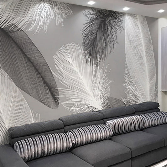 Whole Feather Mural for Living Room Fantasy Texture Wall Art in Grey, Stain-Resistant Clearhalo 'Wall Decor' 'Wall Mural' 921610