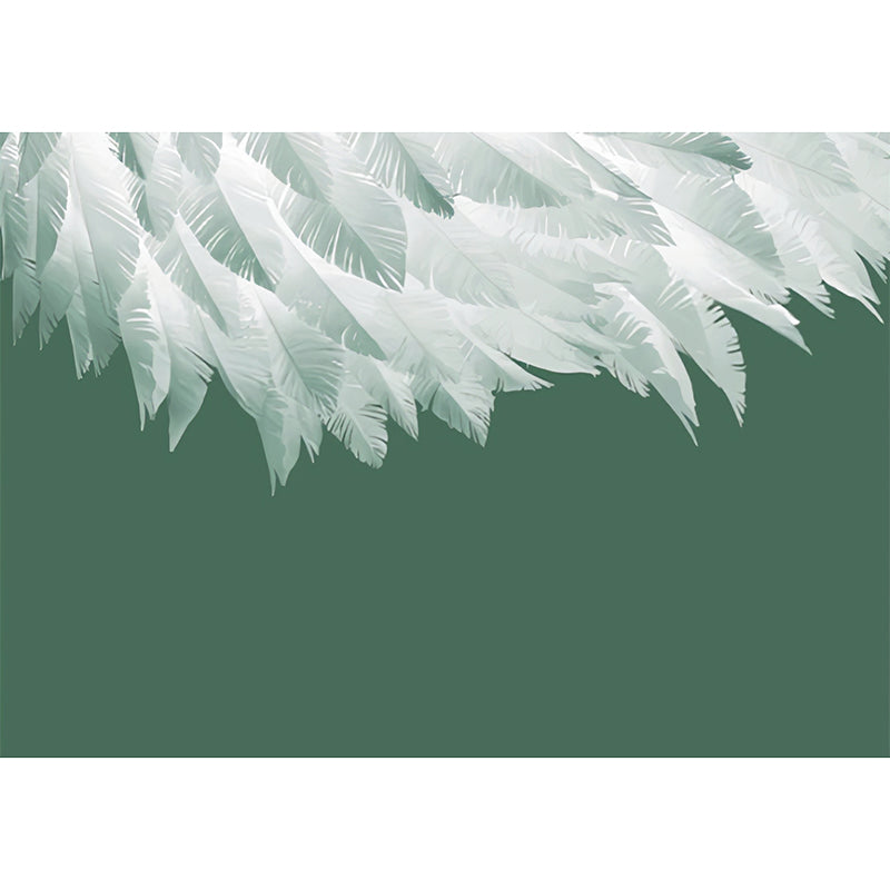 Personalized Illustration Feather Mural Wallpaper for Restaurant Decoration in Pastel Green Clearhalo 'Wall Decor' 'Wall Mural' 921622