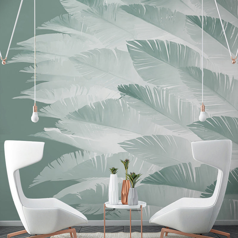 Whole Scandinavian Wall Decor Soft Green Feather Mural Wallpaper, Customized Size Available Green Clearhalo 'Wall Decor' 'Wall Mural' 921629