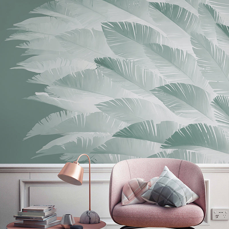 Whole Scandinavian Wall Decor Soft Green Feather Mural Wallpaper, Customized Size Available Clearhalo 'Wall Decor' 'Wall Mural' 921630