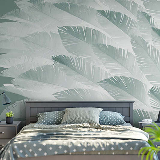 Whole Scandinavian Wall Decor Soft Green Feather Mural Wallpaper, Customized Size Available Clearhalo 'Wall Decor' 'Wall Mural' 921631