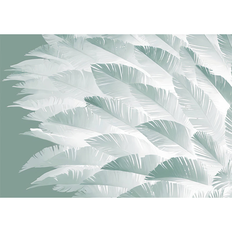 Whole Scandinavian Wall Decor Soft Green Feather Mural Wallpaper, Customized Size Available Clearhalo 'Wall Decor' 'Wall Mural' 921632