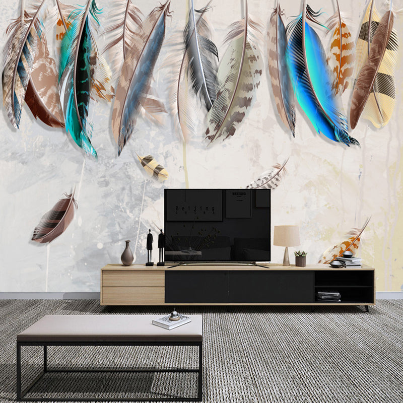 Light Feather Wall Art for Gallery, Pastel Color, Custom Size Available Clearhalo 'Wall Decor' 'Wall Mural' 921645