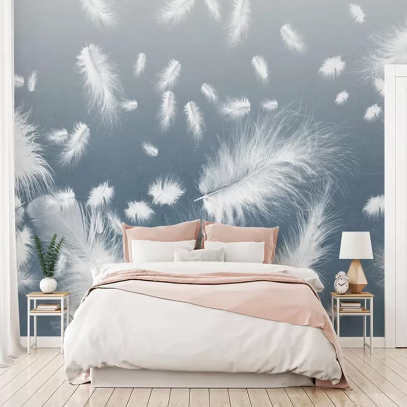 Nordic Feather Wall Mural in Plain White Home Decoration Wall Art, Full Size White Clearhalo 'Wall Decor' 'Wall Mural' 921649