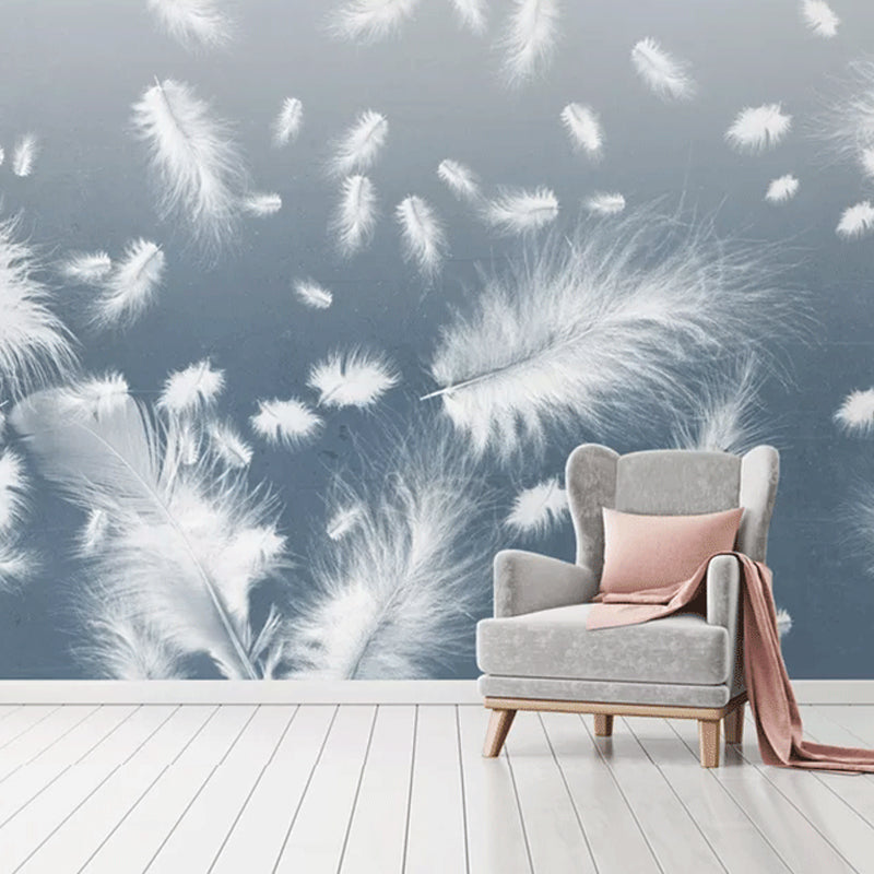 Nordic Feather Wall Mural in Plain White Home Decoration Wall Art, Full Size Clearhalo 'Wall Decor' 'Wall Mural' 921650