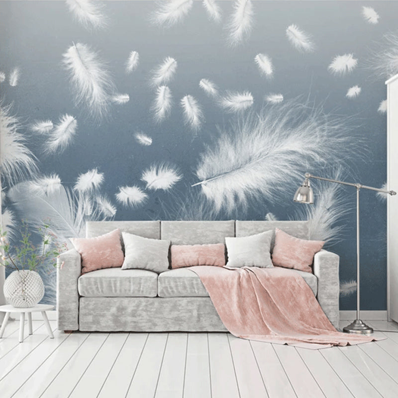 Nordic Feather Wall Mural in Plain White Home Decoration Wall Art, Full Size Clearhalo 'Wall Decor' 'Wall Mural' 921651