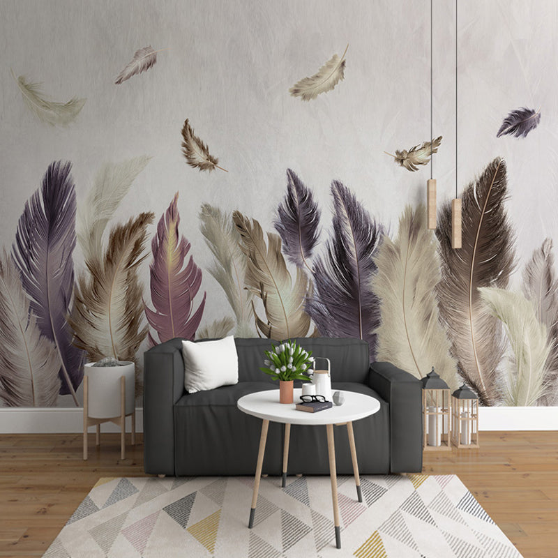 Art Decor Flying Feather Mural for Guest Room, Extra Large Wall Decor in Brown Brown Clearhalo 'Wall Decor' 'Wall Mural' 921664