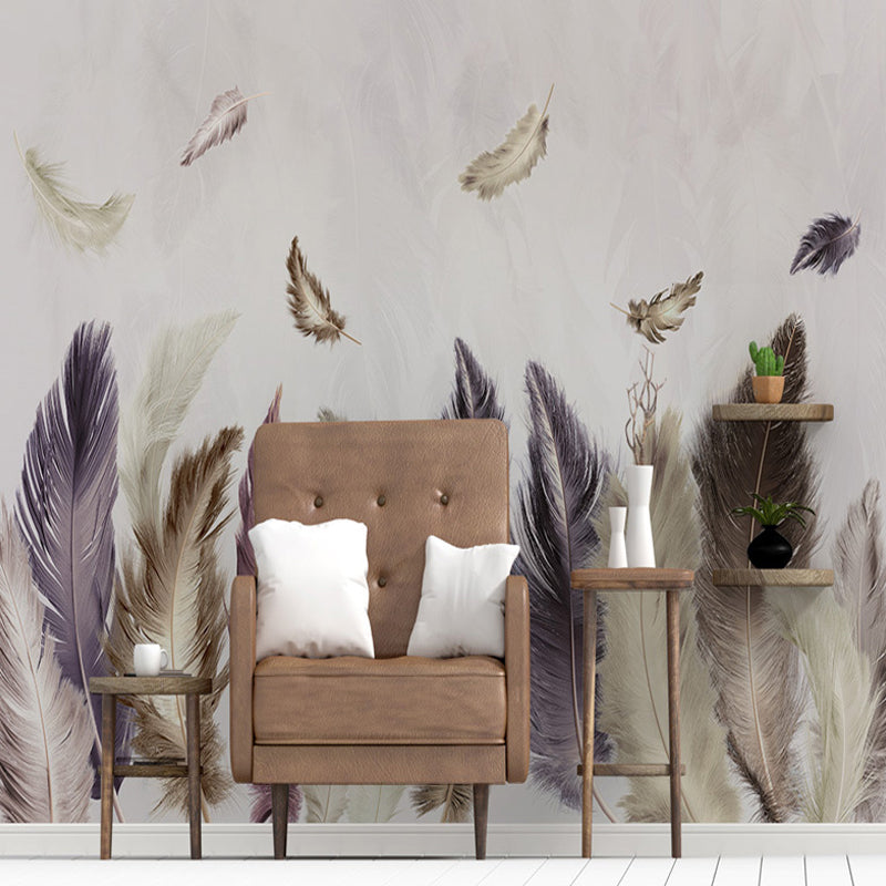 Art Decor Flying Feather Mural for Guest Room, Extra Large Wall Decor in Brown Clearhalo 'Wall Decor' 'Wall Mural' 921665