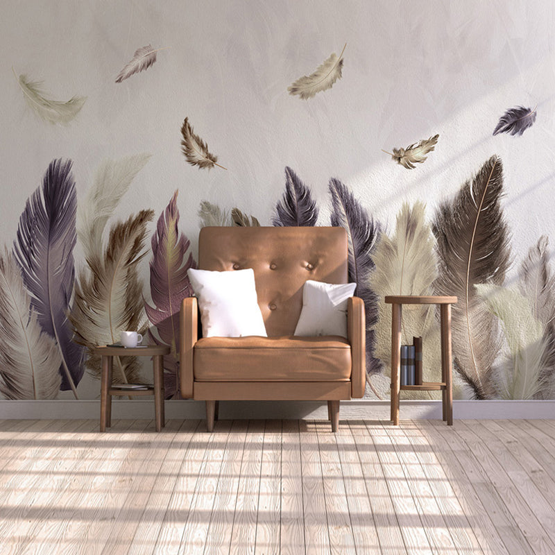 Art Decor Flying Feather Mural for Guest Room, Extra Large Wall Decor in Brown Clearhalo 'Wall Decor' 'Wall Mural' 921666