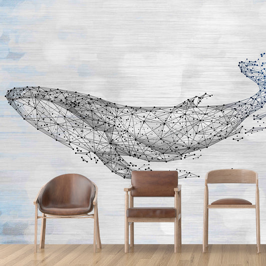 Extra Large Illustration Original Mural Wallpaper for Home Decoration with Whale Pattern in Blue and White Clearhalo 'Wall Decor' 'Wall Mural' 921680