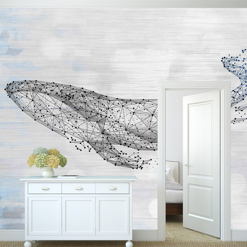 Extra Large Illustration Original Mural Wallpaper for Home Decoration with Whale Pattern in Blue and White Clearhalo 'Wall Decor' 'Wall Mural' 921681