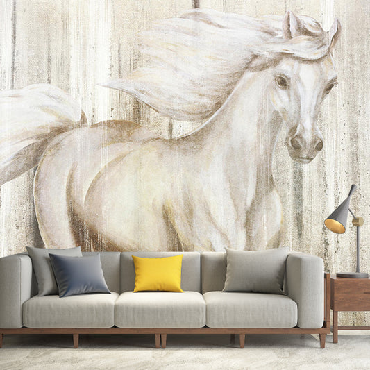 Giant Horse Mural Wallpaper in Grey and Yellow for Coffee Shop, Water-Resistant Clearhalo 'Wall Decor' 'Wall Mural' 921691