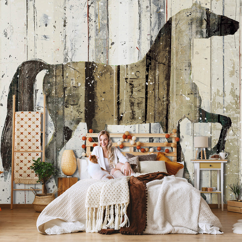 Big Modern Wall Decor Pastel Brown Horse and Stripe Mural Wallpaper, Personalized Size Available Light Coffee Clearhalo 'Wall Decor' 'Wall Mural' 921704