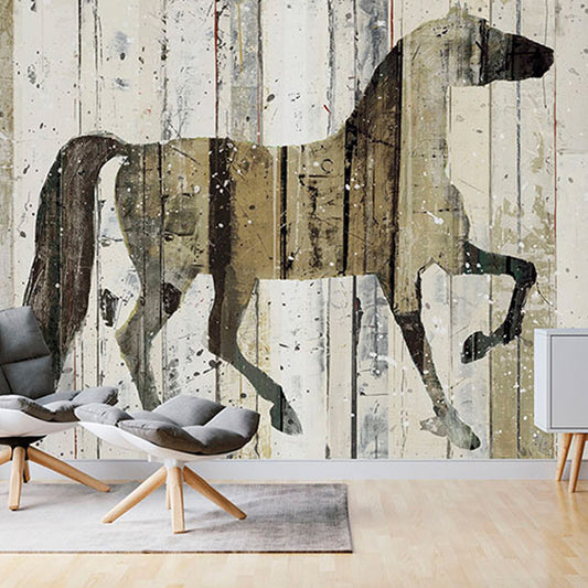 Big Modern Wall Decor Pastel Brown Horse and Stripe Mural Wallpaper, Personalized Size Available Clearhalo 'Wall Decor' 'Wall Mural' 921706