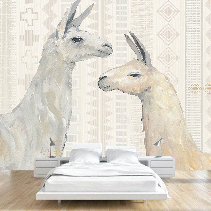 Cute Alpaca Mural Wallpaper for Kids Abstract Wall Covering in Grey and White, Custom-Printed Clearhalo 'Wall Decor' 'Wall Mural' 921716