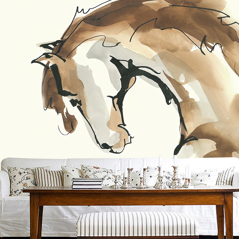 Chinese Traditional Horse Mural for Living Room, Brown, Made to Measure Clearhalo 'Wall Decor' 'Wall Mural' 921721