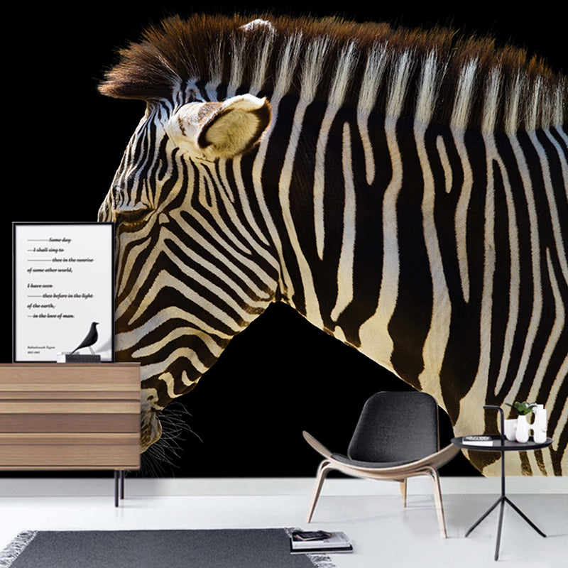 Contemporary Zebra Mural for Home Decoration, Large Wall Covering in Black and White Clearhalo 'Wall Decor' 'Wall Mural' 921745