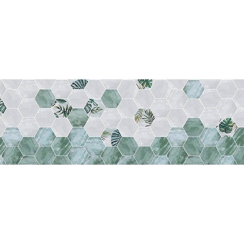 Illustration Style Modern Wall Mural with Hexagon in Green and White, Made to Measure Clearhalo 'Wall Decor' 'Wall Mural' 921831