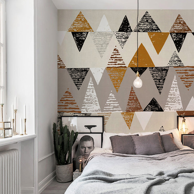 Extra Large Illustration Mural Wallpaper with Harlequin and Geometries for Living Room, Brown and Black Brown-Black Clearhalo 'Wall Decor' 'Wall Mural' 921833