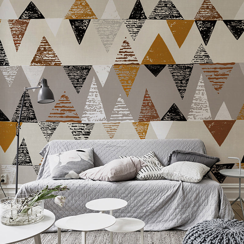 Extra Large Illustration Mural Wallpaper with Harlequin and Geometries for Living Room, Brown and Black Clearhalo 'Wall Decor' 'Wall Mural' 921834