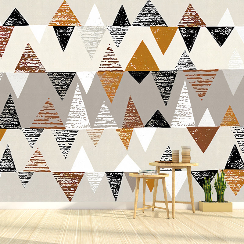 Extra Large Illustration Mural Wallpaper with Harlequin and Geometries for Living Room, Brown and Black Clearhalo 'Wall Decor' 'Wall Mural' 921835