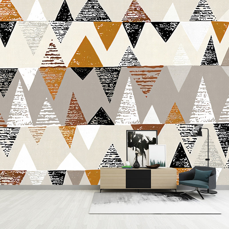 Extra Large Illustration Mural Wallpaper with Harlequin and Geometries for Living Room, Brown and Black Clearhalo 'Wall Decor' 'Wall Mural' 921836