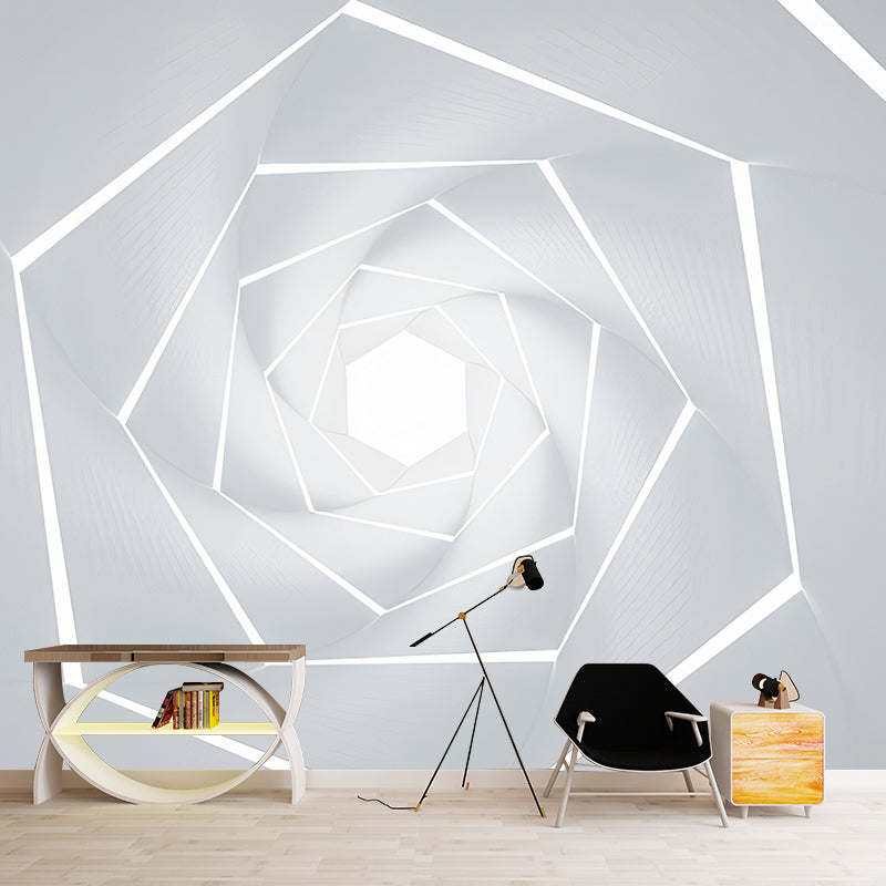 Illustration Style Big Wall Murals, 3D Endocentric Geometries Wall Covering for Gallery, Made to Measure White Clearhalo 'Wall Decor' 'Wall Mural' 921917