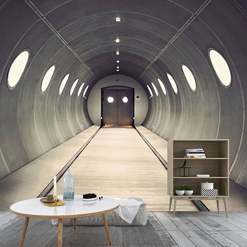 Whole 3D Visual Extensive Tunnel Mural for Office Room Fantasy Wall Decor  in Grey - Clearhalo