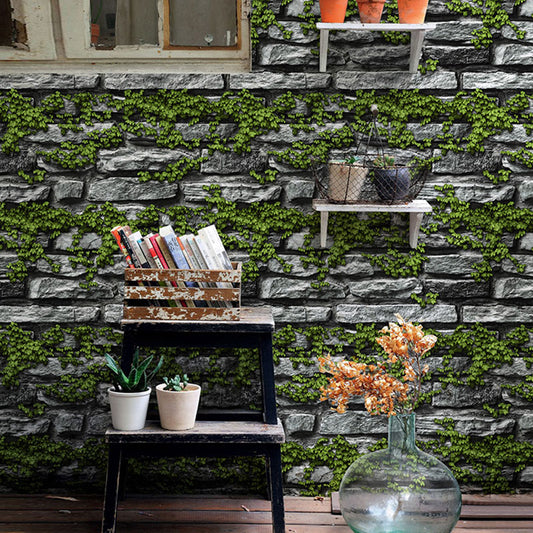 Coffee Shop Wallpaper with 3D Print Stone and Brick in Pastel Color, Non-Pasted Green Clearhalo 'Industrial wall decor' 'Industrial' 'Wallpaper' Wall Decor' 922084