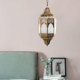 Antique Lantern Hanging Lamp 4 Bulbs Frosted Glass Ceiling Chandelier in Brass for Restaurant Clearhalo 'Ceiling Lights' 'Chandeliers' Lighting' options 922433