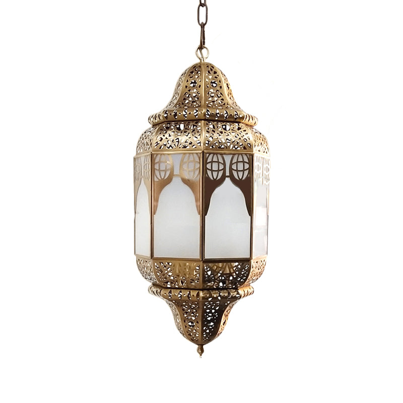 Antique Lantern Hanging Lamp 4 Bulbs Frosted Glass Ceiling Chandelier in Brass for Restaurant Clearhalo 'Ceiling Lights' 'Chandeliers' Lighting' options 922434