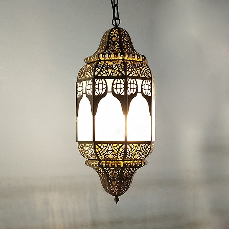 Antique Lantern Hanging Lamp 4 Bulbs Frosted Glass Ceiling Chandelier in Brass for Restaurant Clearhalo 'Ceiling Lights' 'Chandeliers' Lighting' options 922435