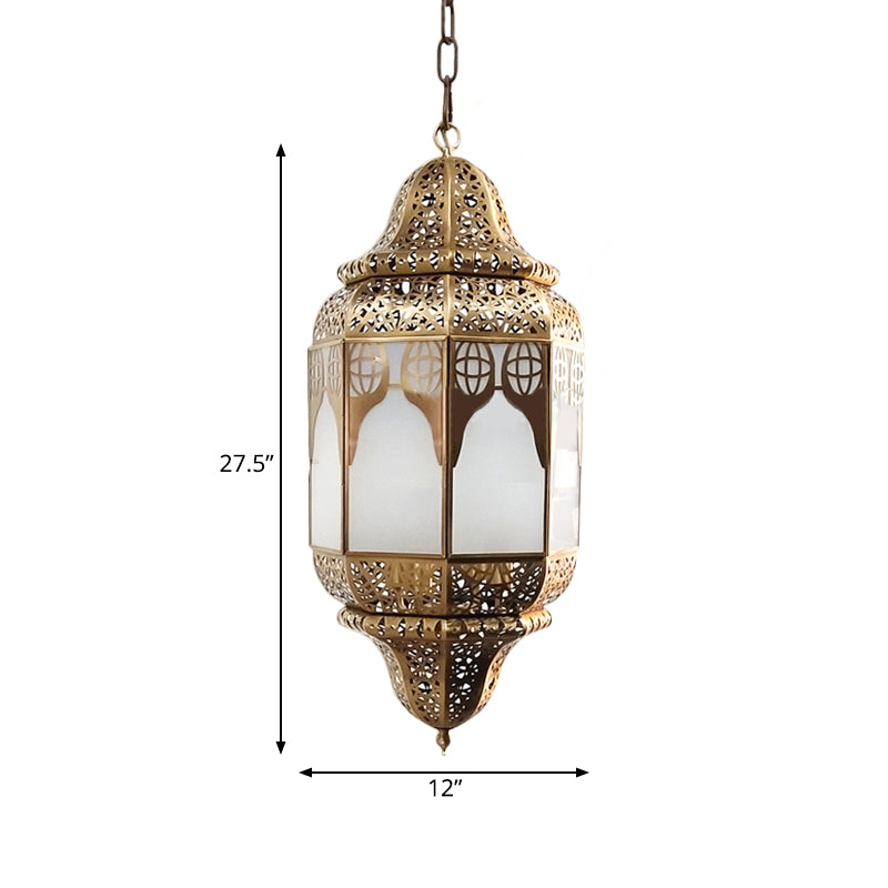 Antique Lantern Hanging Lamp 4 Bulbs Frosted Glass Ceiling Chandelier in Brass for Restaurant Clearhalo 'Ceiling Lights' 'Chandeliers' Lighting' options 922436