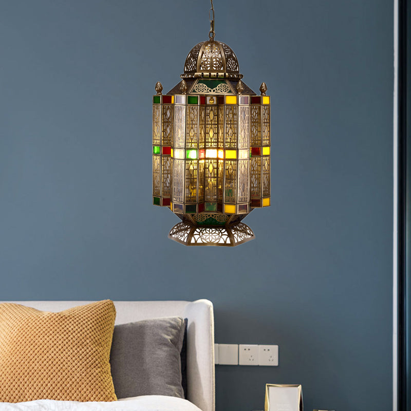 4 Bulbs Lantern Hanging Chandelier Arab Brass Metal Suspension Pendant Light for Restaurant Clearhalo 'Ceiling Lights' 'Chandeliers' Lighting' options 922437