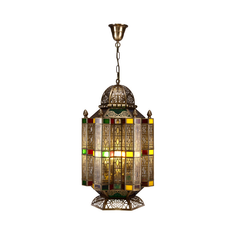 4 Bulbs Lantern Hanging Chandelier Arab Brass Metal Suspension Pendant Light for Restaurant Clearhalo 'Ceiling Lights' 'Chandeliers' Lighting' options 922439