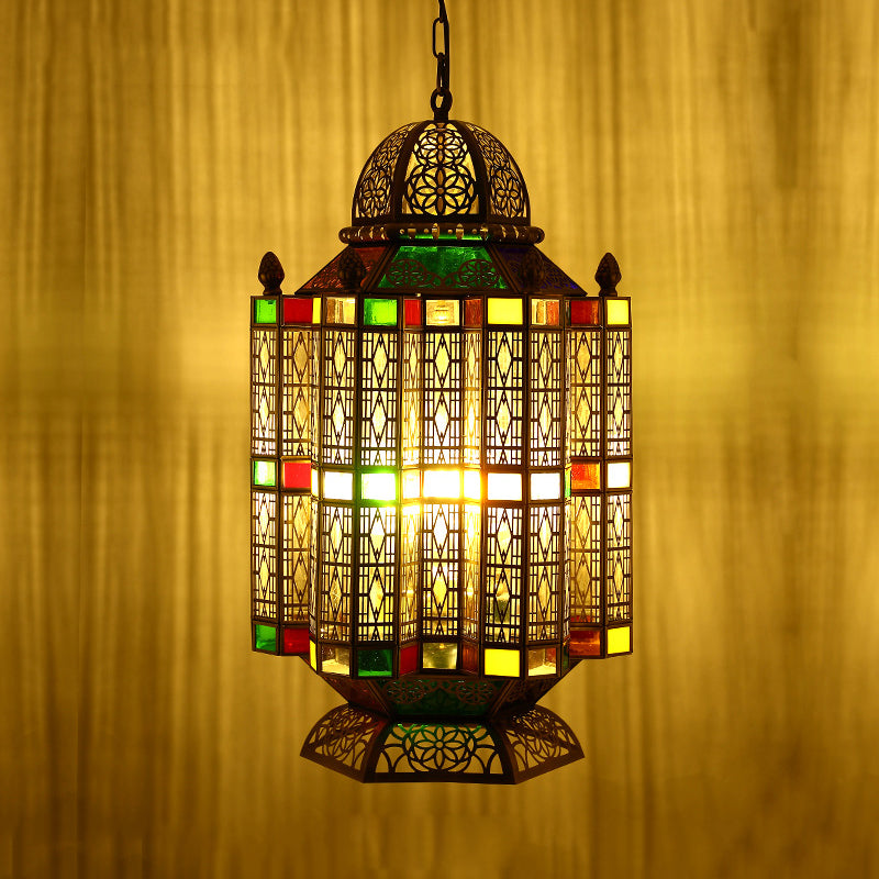 4 Bulbs Lantern Hanging Chandelier Arab Brass Metal Suspension Pendant Light for Restaurant Clearhalo 'Ceiling Lights' 'Chandeliers' Lighting' options 922440