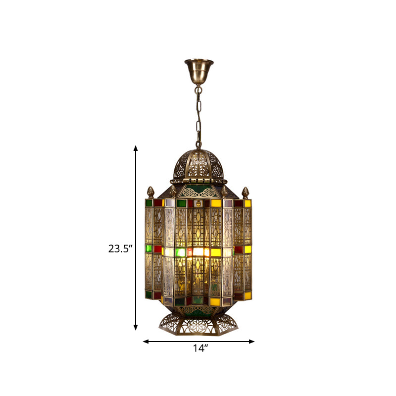 4 Bulbs Lantern Hanging Chandelier Arab Brass Metal Suspension Pendant Light for Restaurant Clearhalo 'Ceiling Lights' 'Chandeliers' Lighting' options 922441