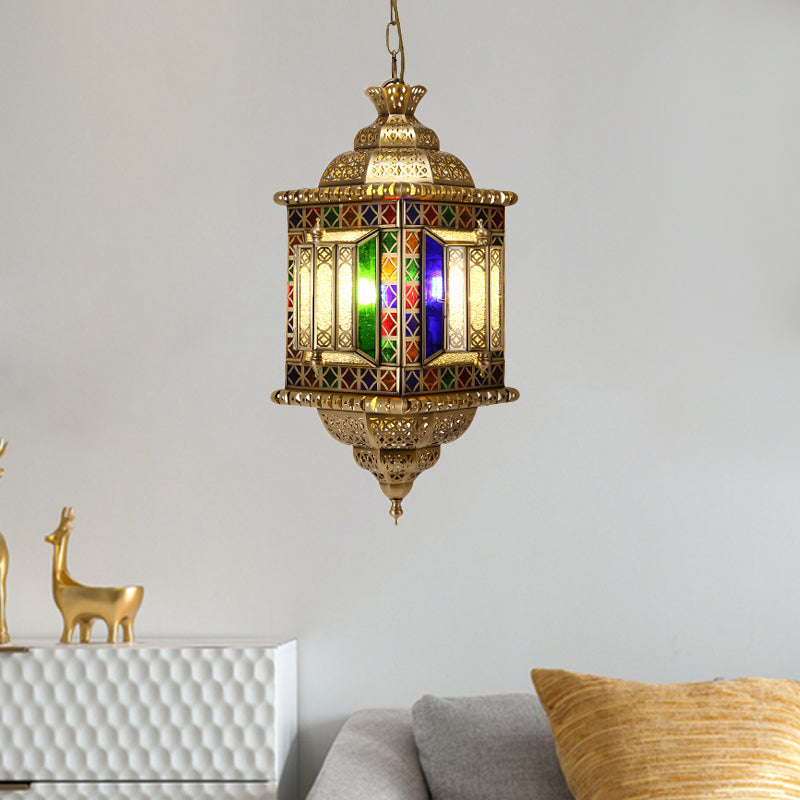 3-Light Ceiling Chandelier Arabian Lantern Metal Suspended Lighting Fixture in Brass for Restaurant Clearhalo 'Ceiling Lights' 'Chandeliers' Lighting' options 922442