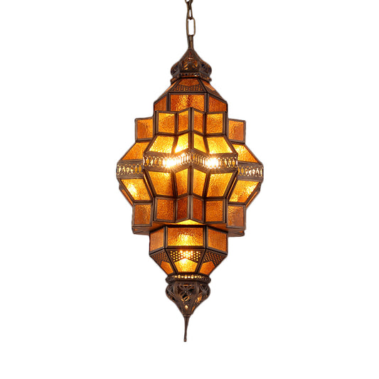 Antique Geometric Pendant Lamp 12 Bulbs Amber Textured Glass Ceiling Chandelier in Brass Clearhalo 'Ceiling Lights' 'Chandeliers' Lighting' options 922455