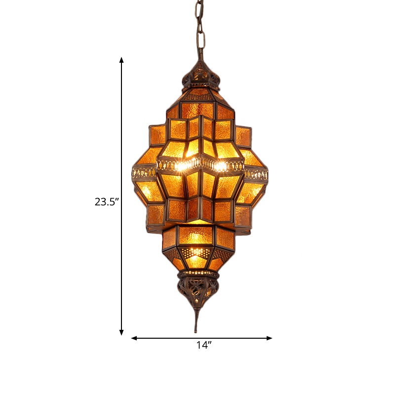 Antique Geometric Pendant Lamp 12 Bulbs Amber Textured Glass Ceiling Chandelier in Brass Clearhalo 'Ceiling Lights' 'Chandeliers' Lighting' options 922456