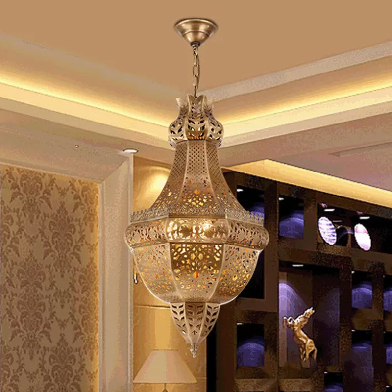 Basket Metal Chandelier Light Arab 4 Heads Restaurant Pendant Lighting Fixture in Brass Clearhalo 'Ceiling Lights' 'Chandeliers' Lighting' options 922457