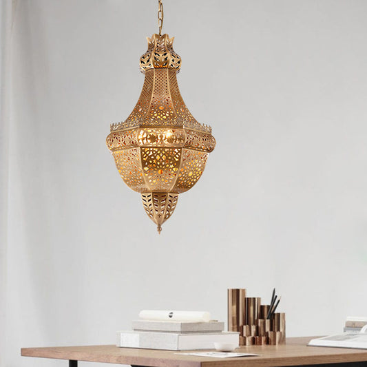 Basket Metal Chandelier Light Arab 4 Heads Restaurant Pendant Lighting Fixture in Brass Clearhalo 'Ceiling Lights' 'Chandeliers' Lighting' options 922458