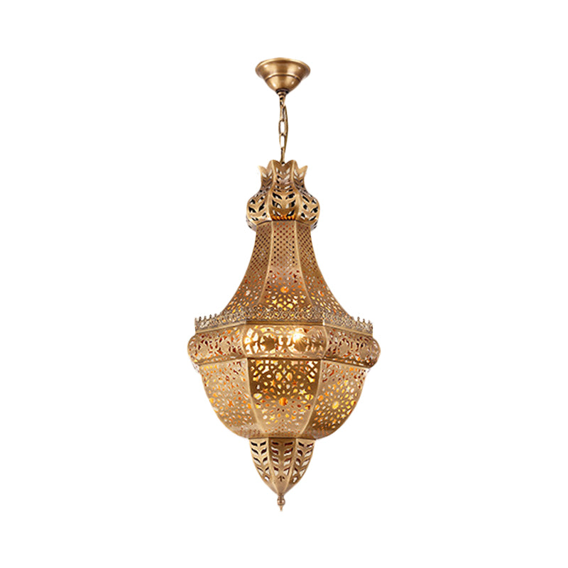 Basket Metal Chandelier Light Arab 4 Heads Restaurant Pendant Lighting Fixture in Brass Clearhalo 'Ceiling Lights' 'Chandeliers' Lighting' options 922460