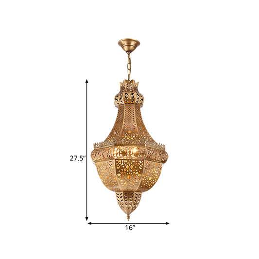 Basket Metal Chandelier Light Arab 4 Heads Restaurant Pendant Lighting Fixture in Brass Clearhalo 'Ceiling Lights' 'Chandeliers' Lighting' options 922461